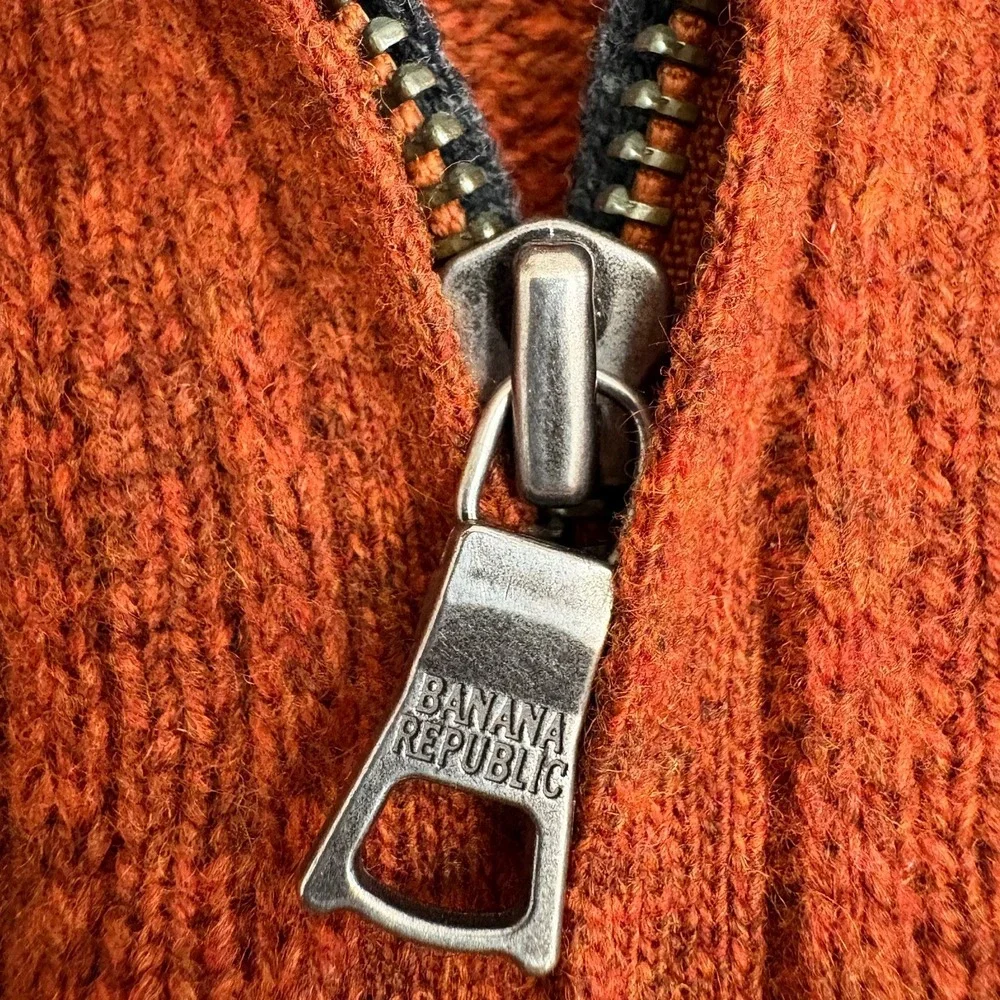 Banana Republic Mens M Lambswool Cashmere Quarter-Zip Elbow Patch Sweater Rust